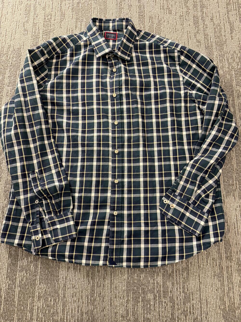 UNTUCKit Shirt Mens 2XL Green Blue Plaid Button Down Long Sleeve Classic Casual